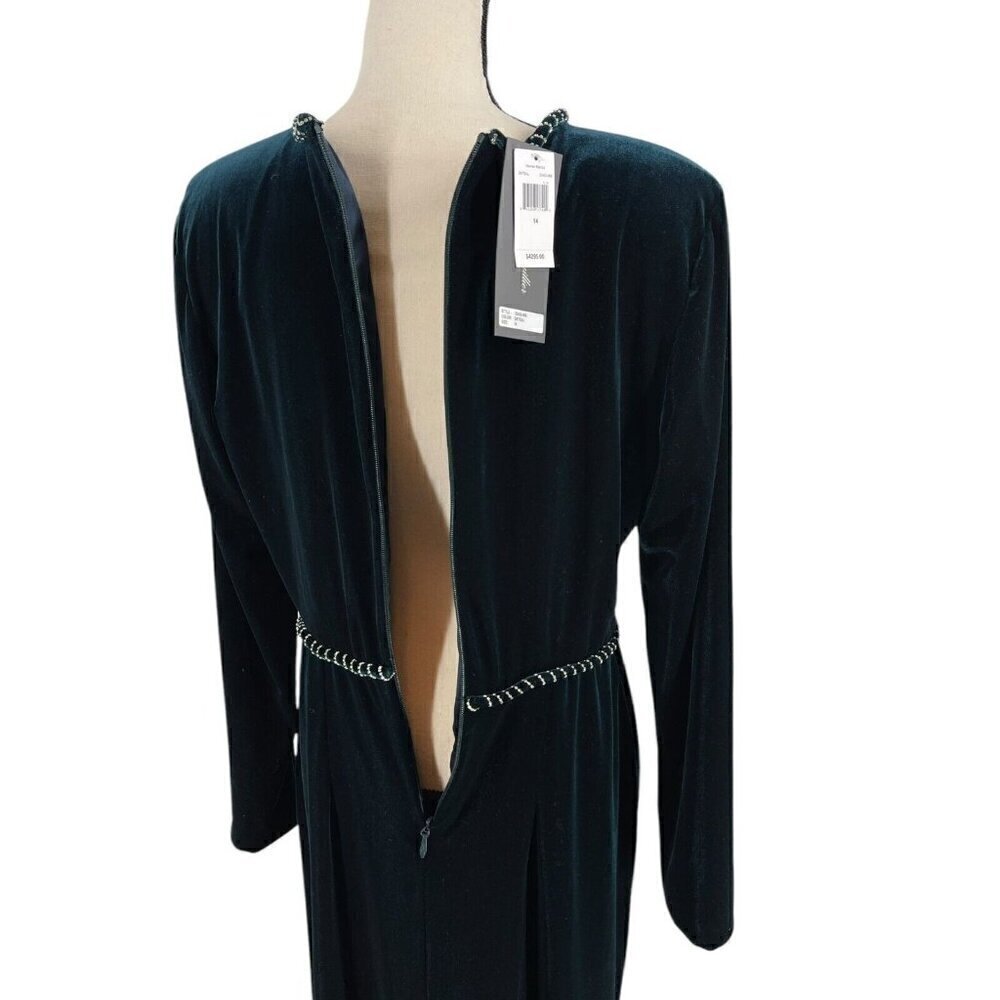 $4295 Monique Lhuillier 14 Plunging Crystal embellished Velour Gown elegant - Picture 11 of 14